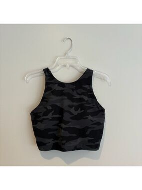 Athleta Black and Gray Camo Fitted Bra Crop Top Size L